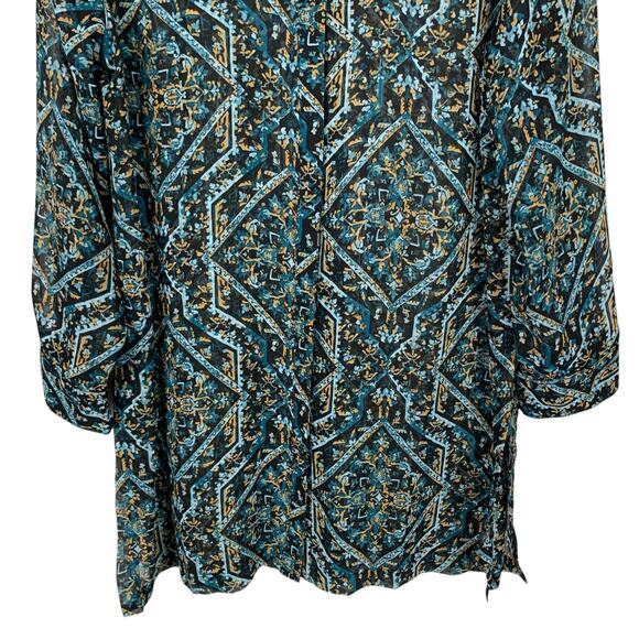 Chicos Tunic Shirt Longer Length Top Semi Sheer Black Blue Women's 2 L 12 - Picture 5 of 9